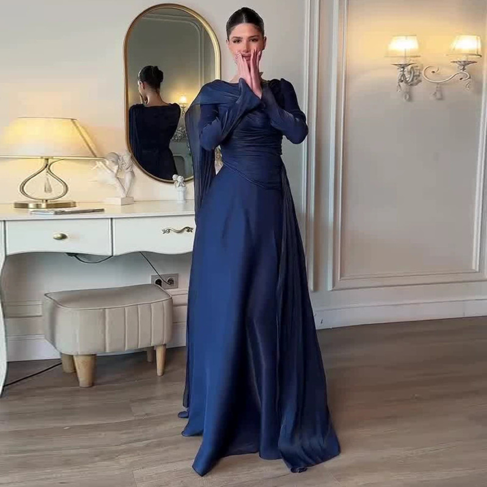 Forever 21 Elegant Long-Sleeve Navy Waist Defining Dress
